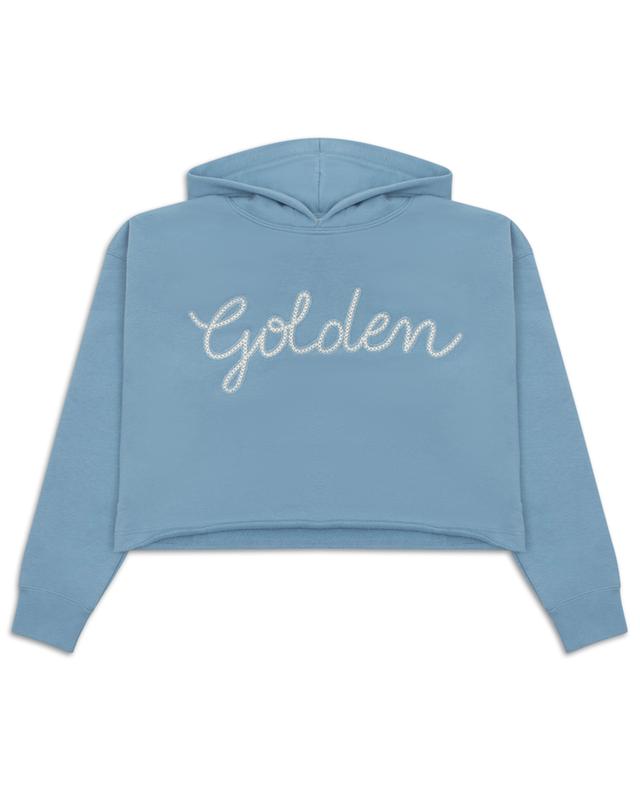 Boxy Raw Edge girl&#039;s embroidered hooded sweatshirt GOLDEN GOOSE