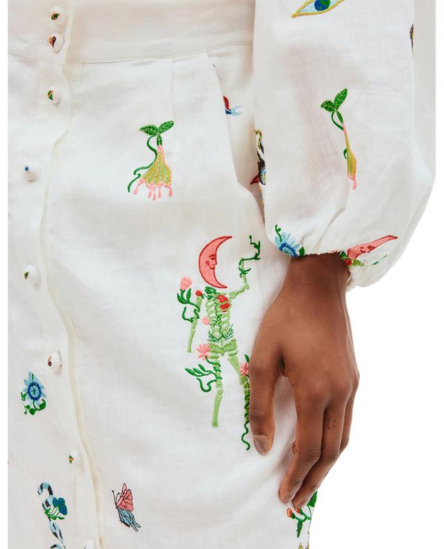 Atticus embroidered button-down linen skirt ALEMAIS