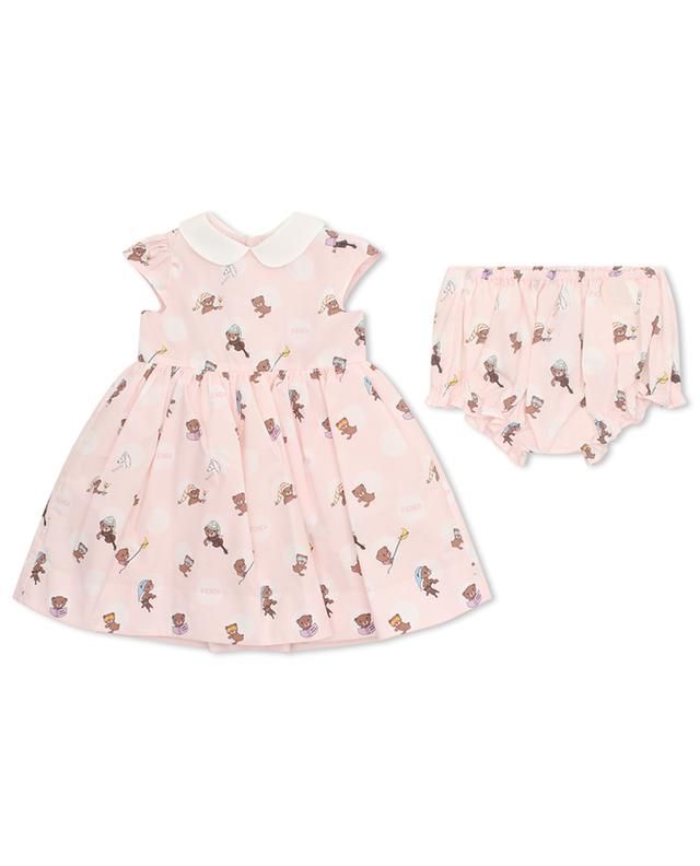 Fendi Bear baby dress and bloomers in poplin FENDI