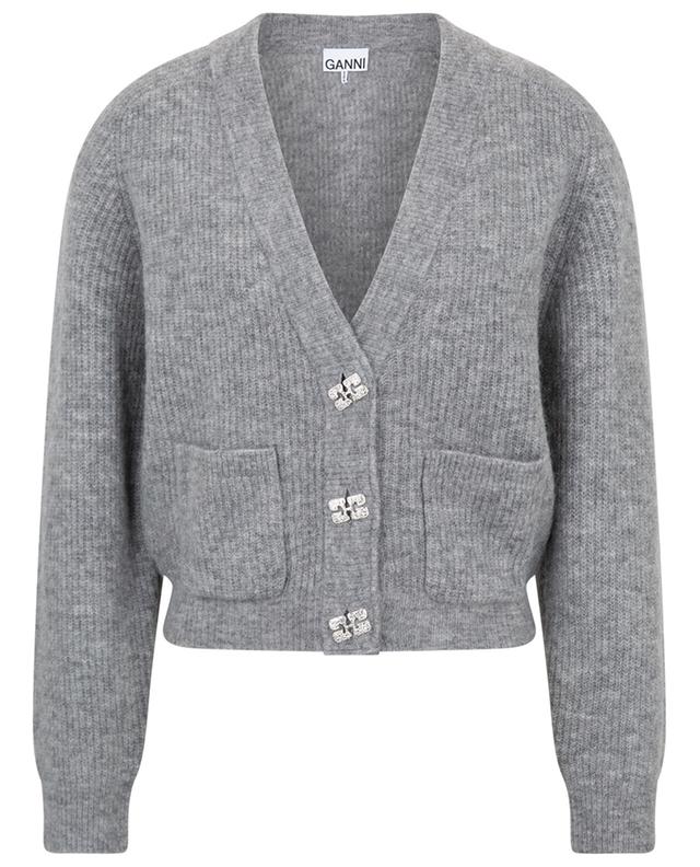 Rib knit cardigan with V-neck and jewel buttons GANNI