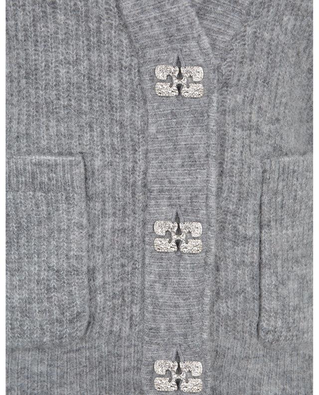 Rib knit cardigan with V-neck and jewel buttons GANNI