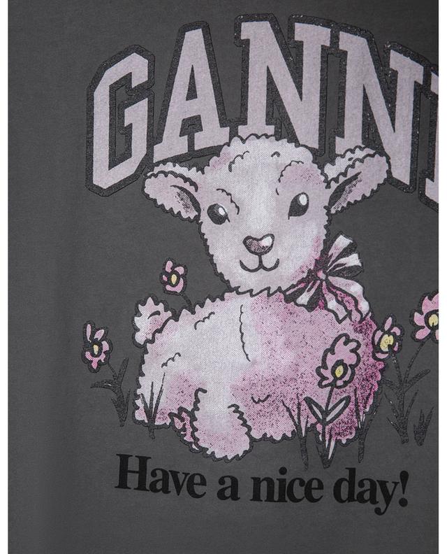 Lässiges T-Shirt mit Print Lamb Future Grey GANNI