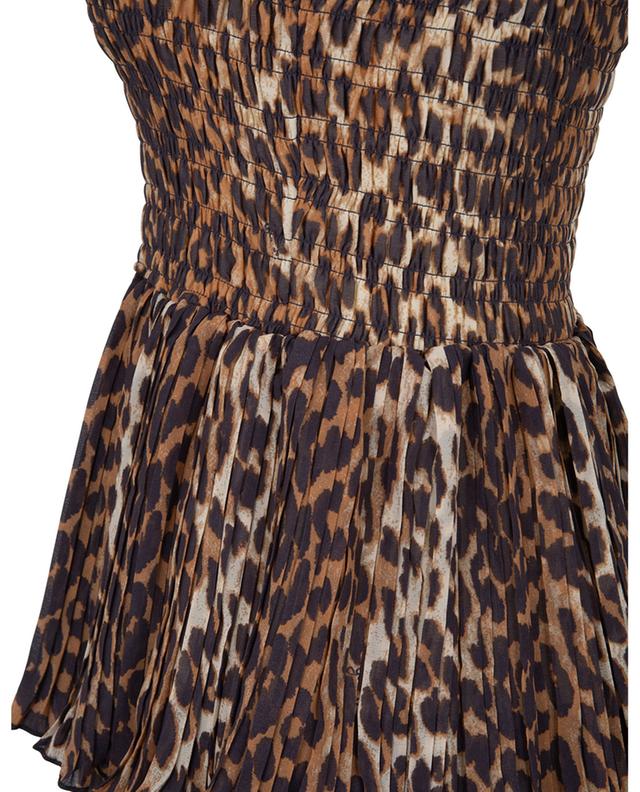 Leopard strappy pleated georgette midi dress GANNI