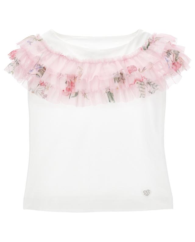 Tulle ruffle adorned organic cotton girl&#039;s T-shirt MONNALISA