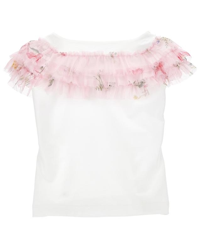 Tulle ruffle adorned organic cotton girl&#039;s T-shirt MONNALISA