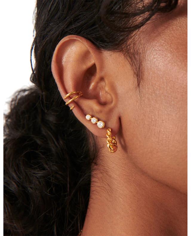 Clous d&#039;oreilles dorées à zircons Articulated Triple Stone MISSOMA