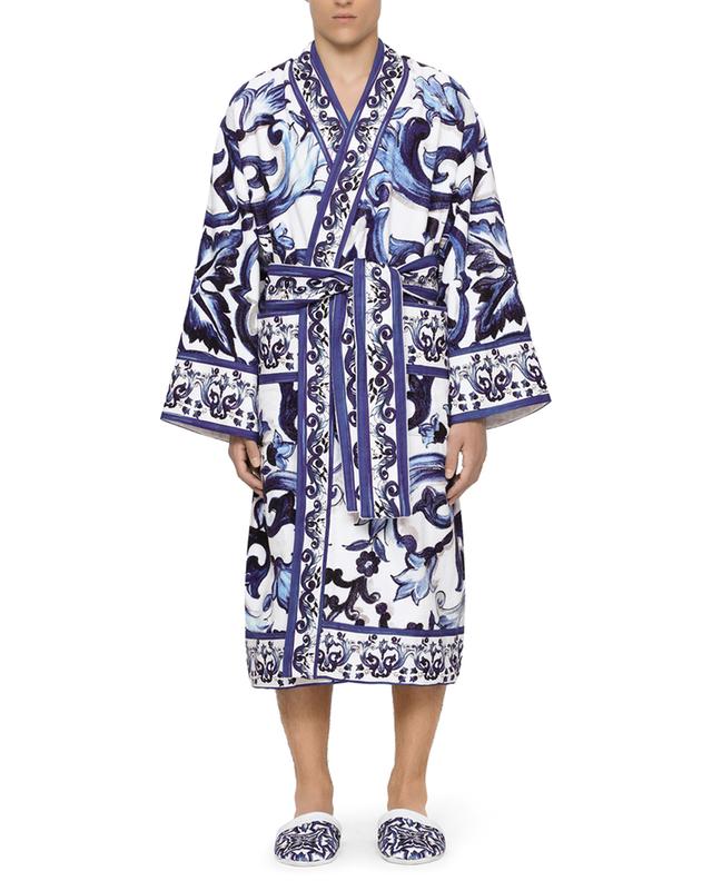 Blu Mediterraneo printed terry bathrobe DOLCE &amp; GABBANA