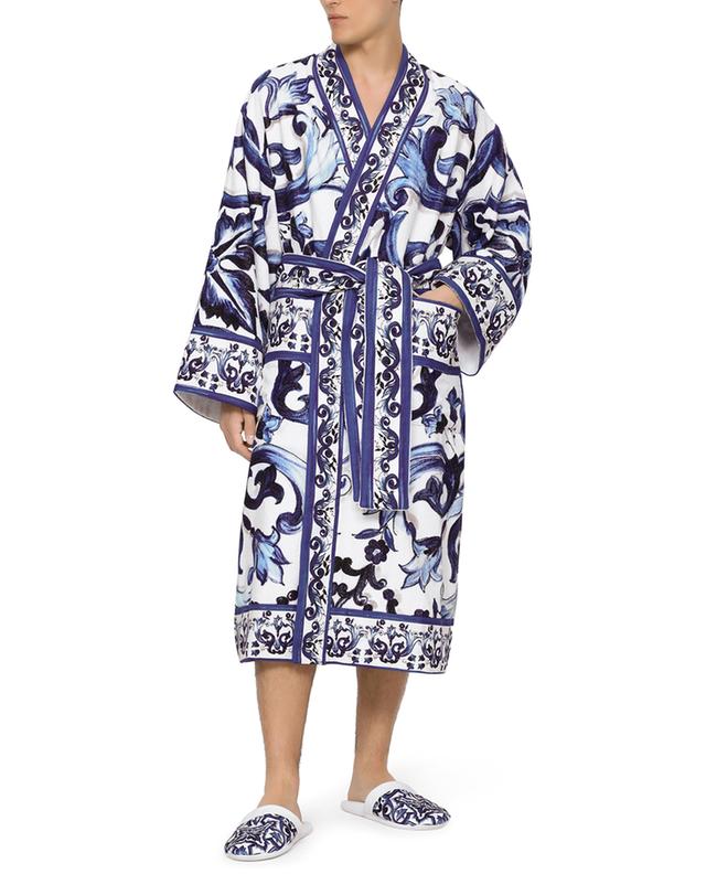 Blu Mediterraneo printed terry bathrobe DOLCE &amp; GABBANA