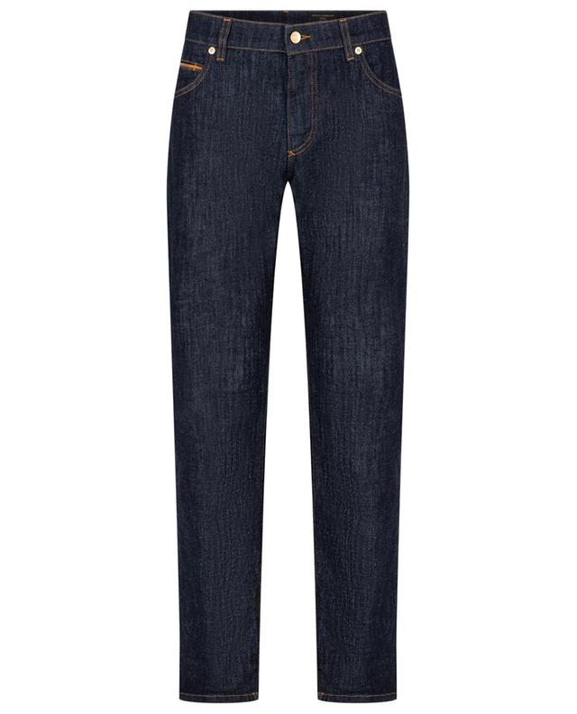 Dunkle Slim-Fit-Jeans mit Lederdetails DOLCE &amp; GABBANA