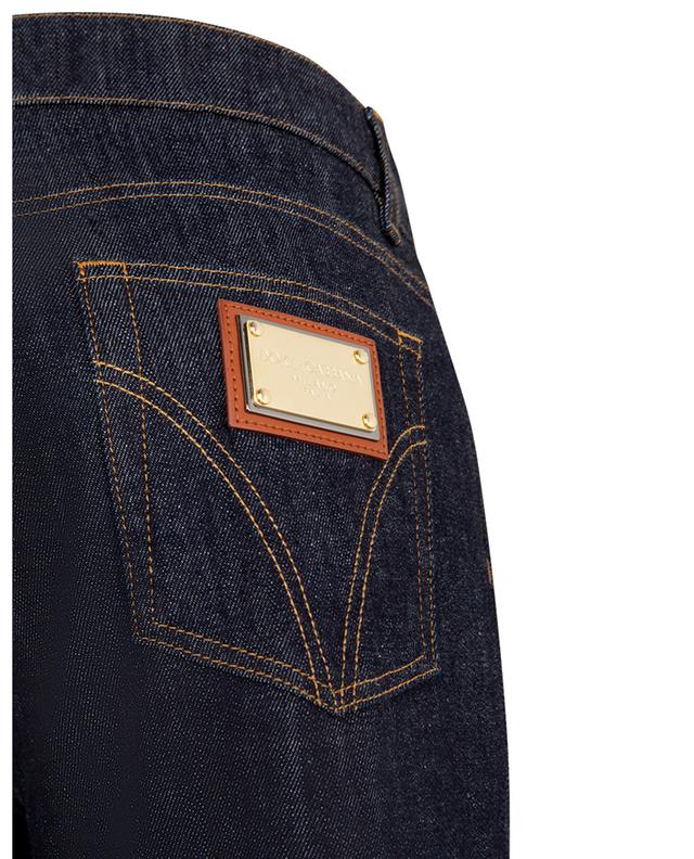 Leather detail adorned dark-washed slim fit jeans DOLCE &amp; GABBANA