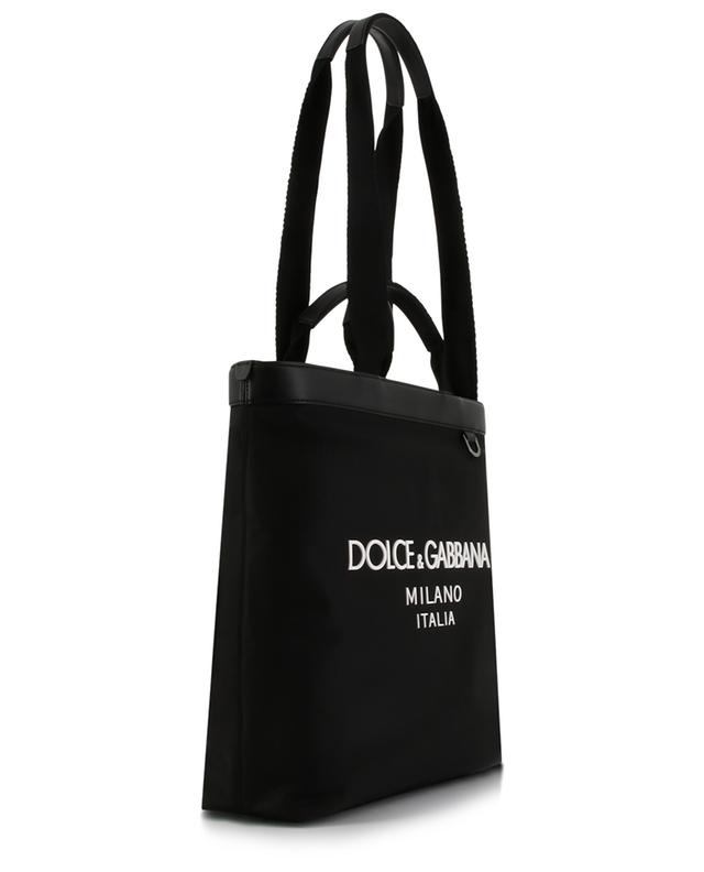 Nylon- und Leder-Shopper mit Reissverschluss und Gummi-Logo DOLCE &amp; GABBANA