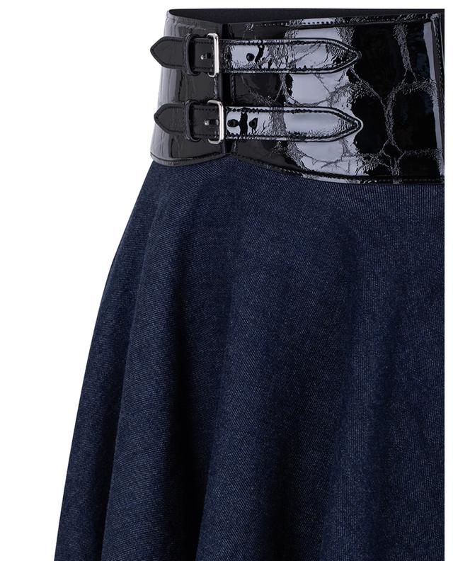 Belted flared dark-washed denim midi skirt ALAIA