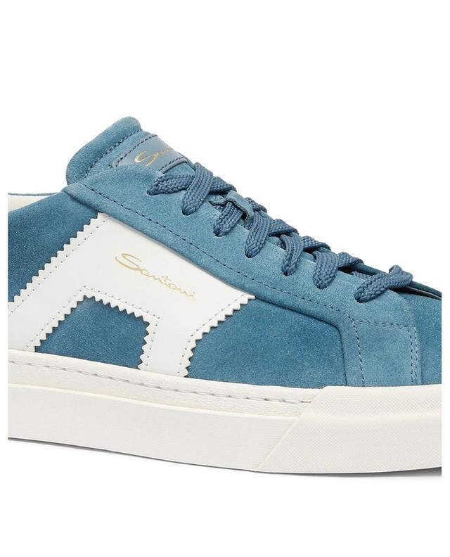 Double Buckle low-top lace-up suede and leather sneakers SANTONI