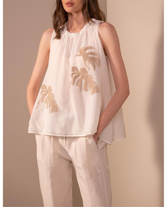 Sleevless cotton and silk top with crochet applications PANICALE