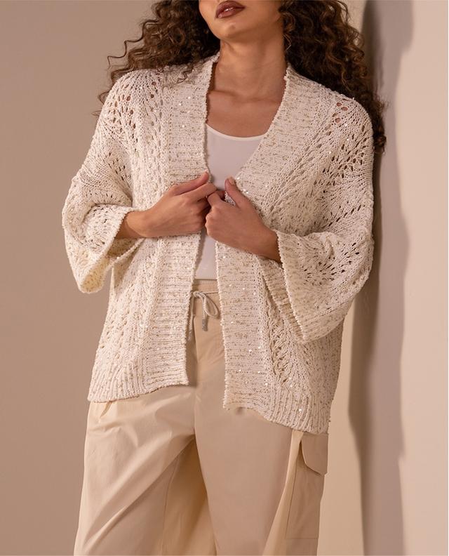 Short-sleeved cotton and sequin openwork cardigan PANICALE