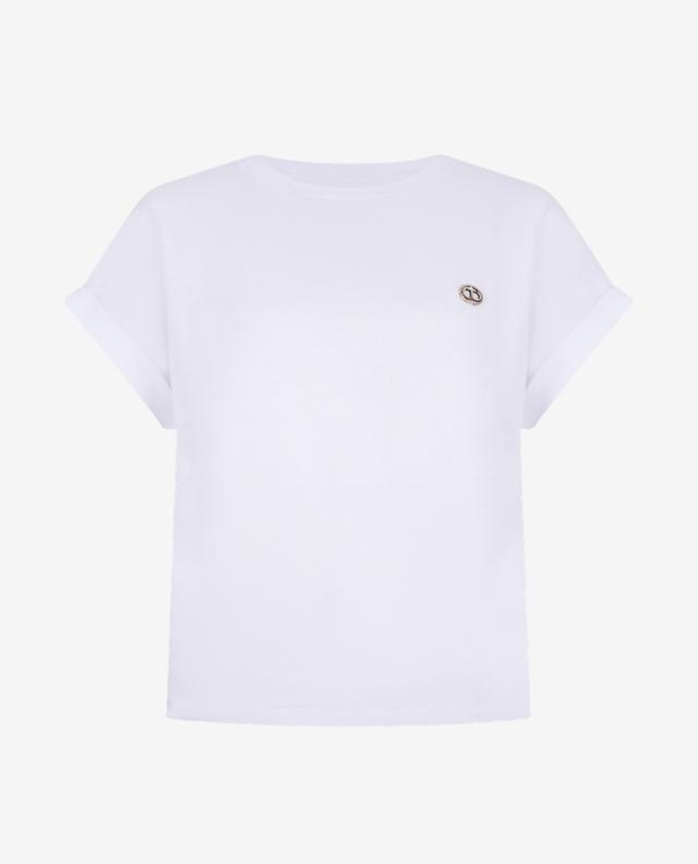 T-Shirt mit kurzen Ärmeln aus Baumwolle mit Strasslogo TWINSET