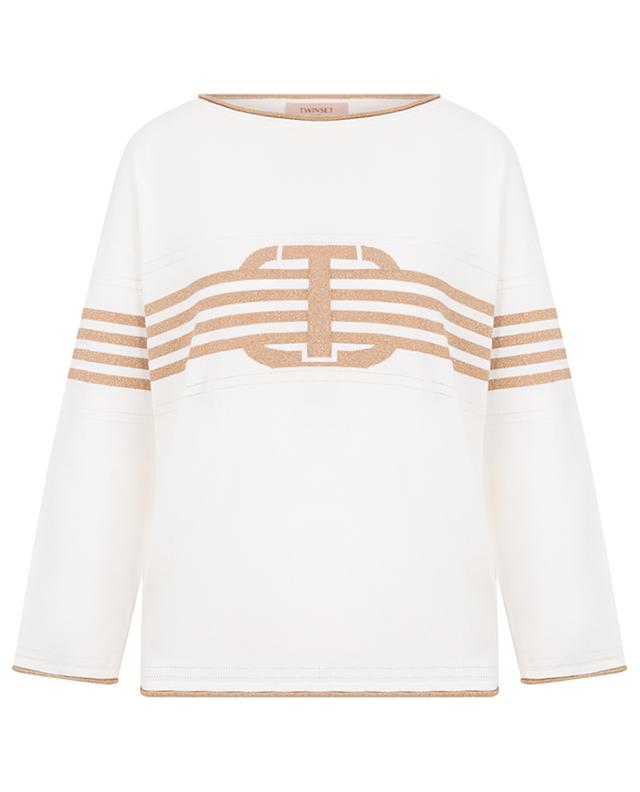 Gold-tone stripe and monogram adorned long-sleeved jumper TWINSET