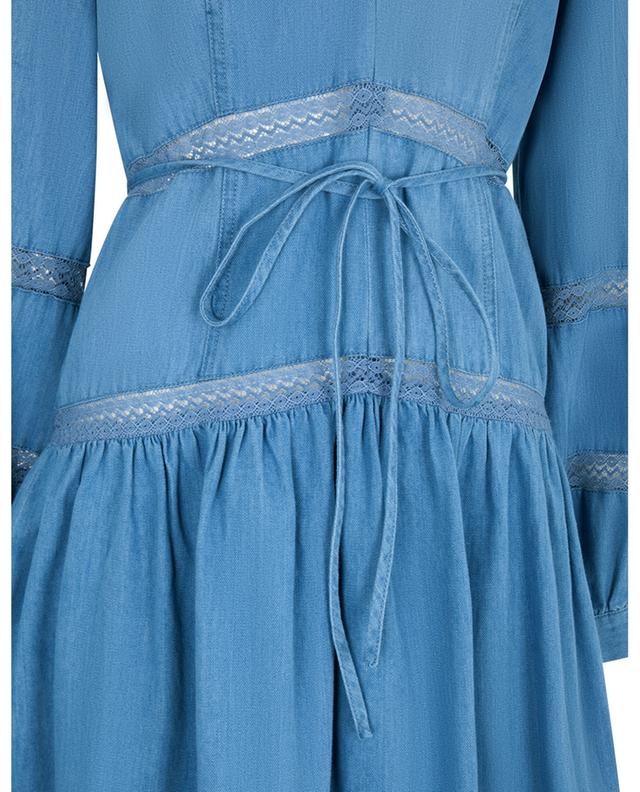 Kurzes Kleid mit langen Ärmeln und V-Ausschnitt aus Chambray TWINSET