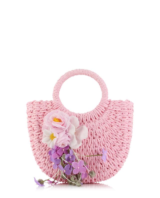Fairytale girl&#039;s flower adorned raffia tote bag MONNALISA