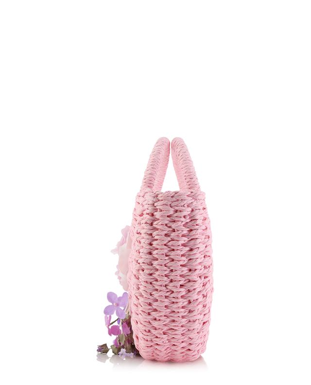 Fairytale girl&#039;s flower adorned raffia tote bag MONNALISA