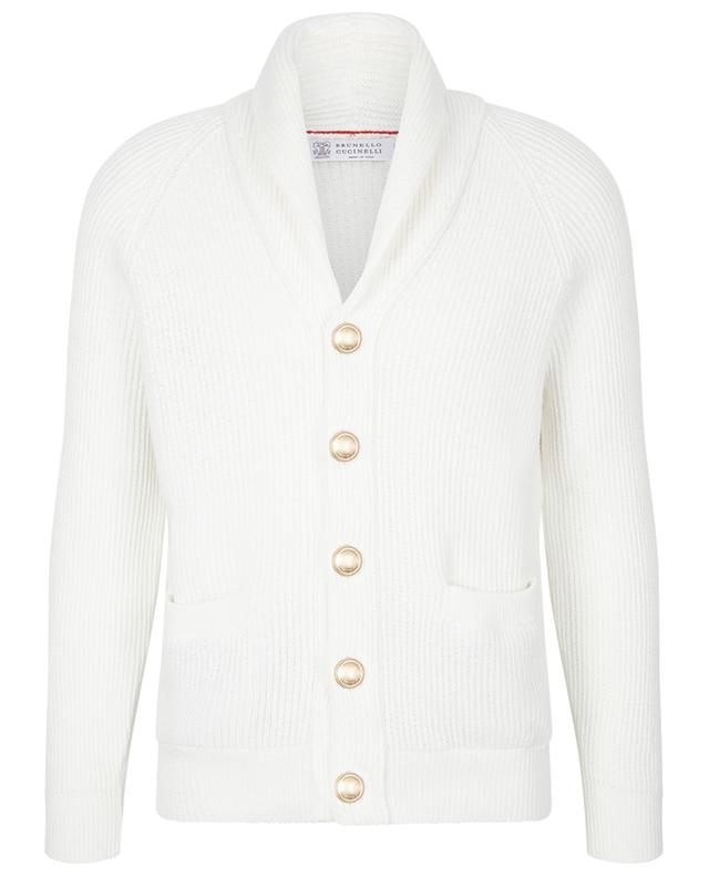 Malfilé cotton rib knit shawl collar button-down cardigan BRUNELLO CUCINELLI
