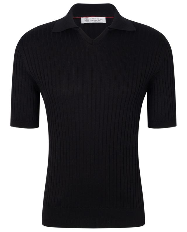 Rib knit short-sleeved fitted polo shirt BRUNELLO CUCINELLI