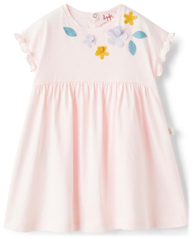 Baby&#039;s short-sleeved dress with flower appliqué IL GUFO