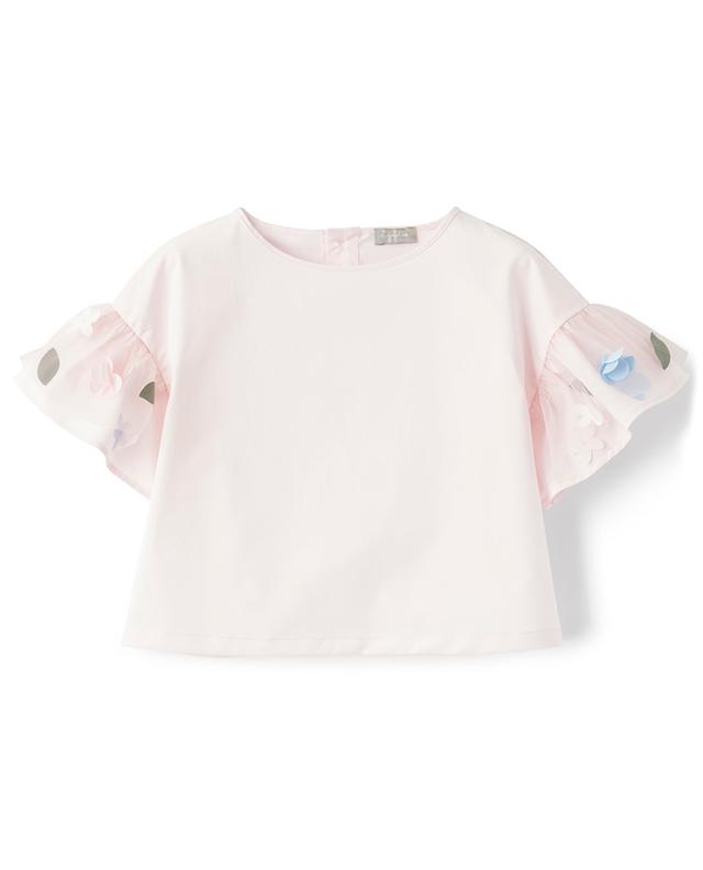 Girl&#039;s top with floral tulle sleeves IL GUFO