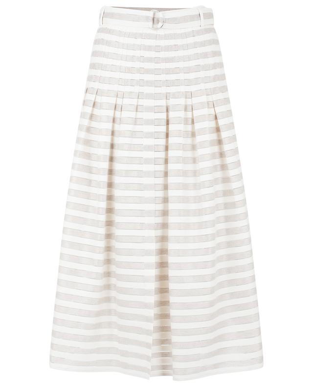 Linen and cotton pleated striped midi skirt AKRIS PUNTO