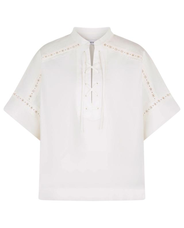 Short-sleeved embroidered blouse with lacing YVES SALOMON