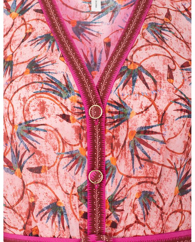 Padma Hibiscus long silk crepe shirt dress SALONI