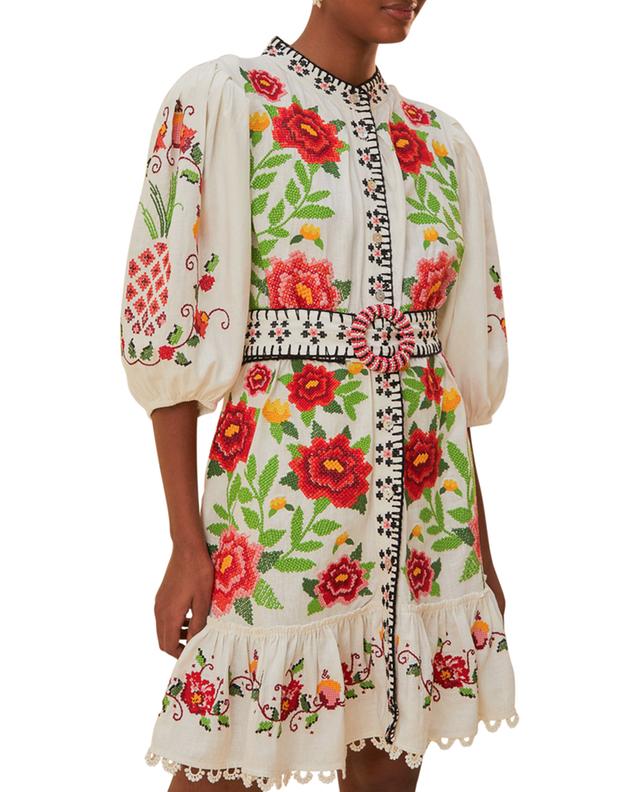 Mini robe chemise en lin mélangée Carmina Floral FARM RIO