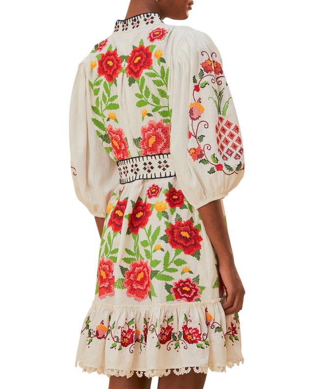 Mini robe chemise en lin mélangée Carmina Floral FARM RIO