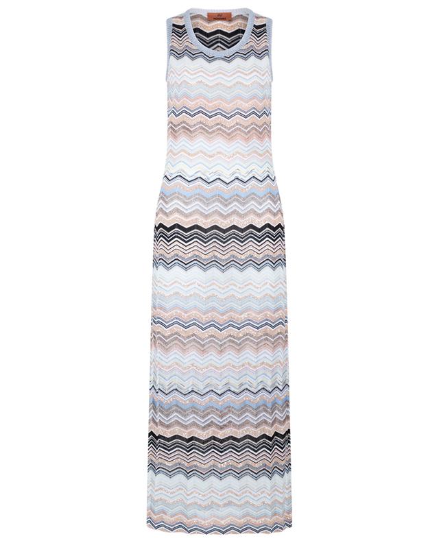 Long sleeveless openwork knit dress with sequins MISSONI