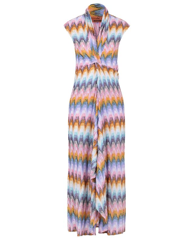 Sleeveless maxi lamé zigzag knit dress with twist MISSONI