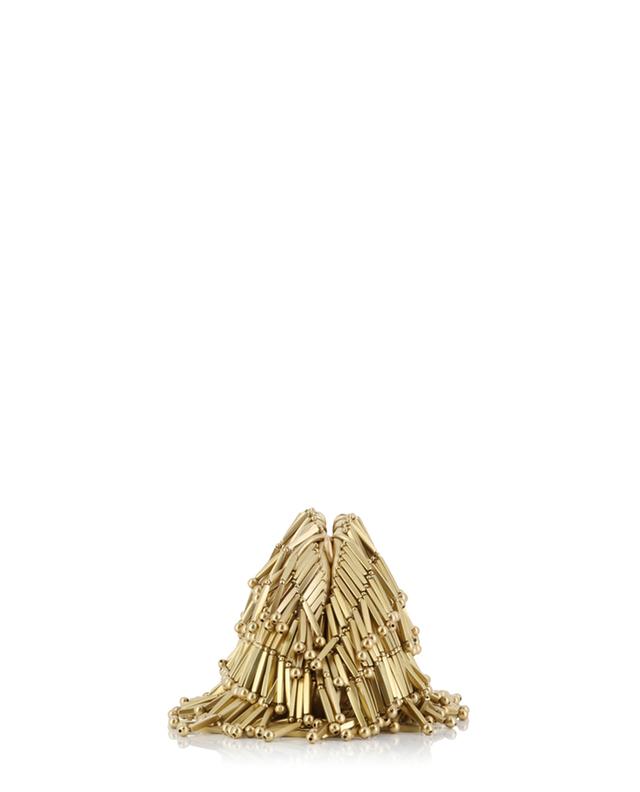 Pochette en cuir nappa métallisé à franges perlées Jaala Nano CULT GAIA