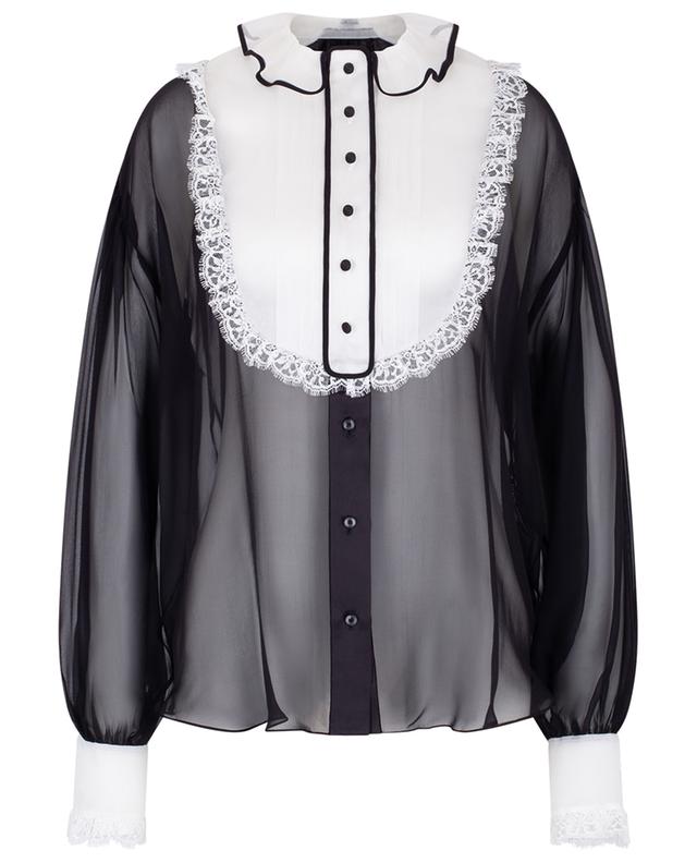 Lace adorned silk chiffon shirt with bib DOLCE &amp; GABBANA