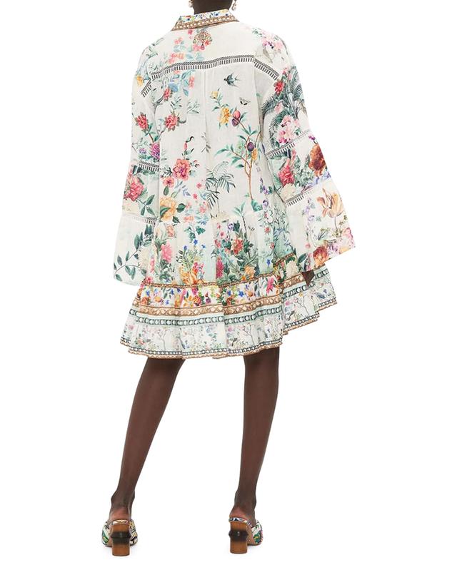 Plumes and Parterres mini tiered flounced linen and lace dress CAMILLA
