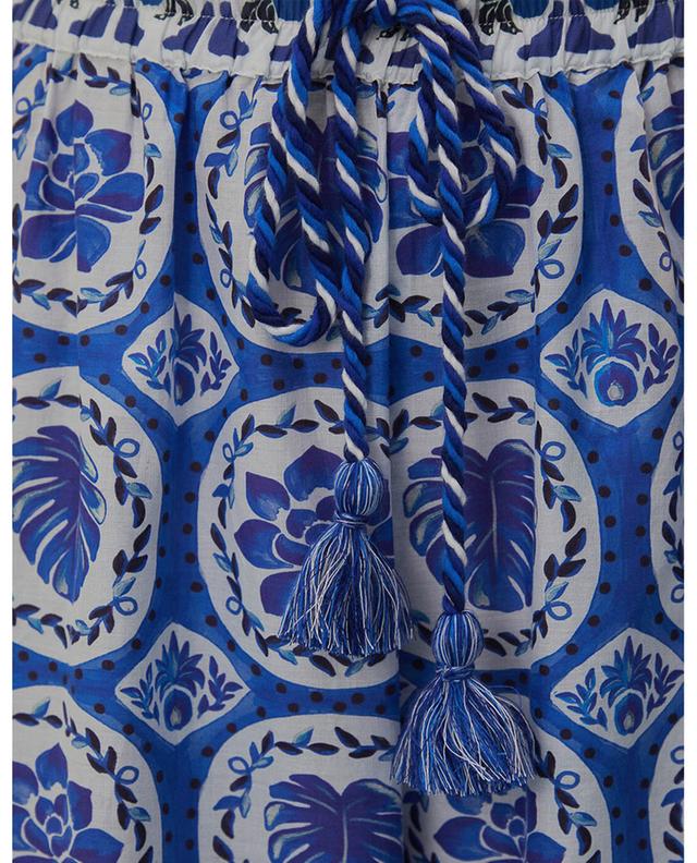 Blue Tile Dream cropped wide-leg cotton voile trousers FARM RIO