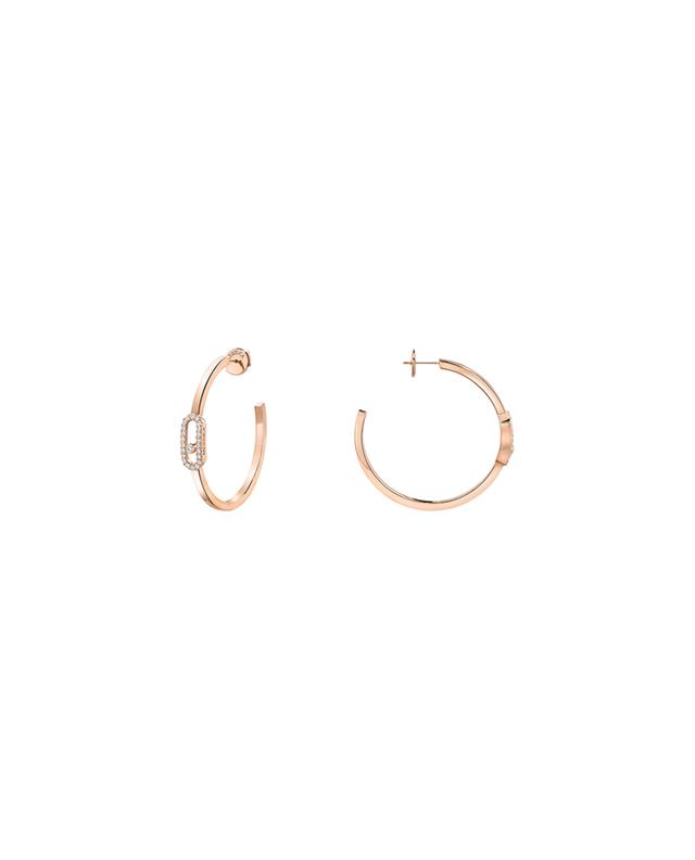 Move Uno PM pink gold and diamond hoop earrings MESSIKA