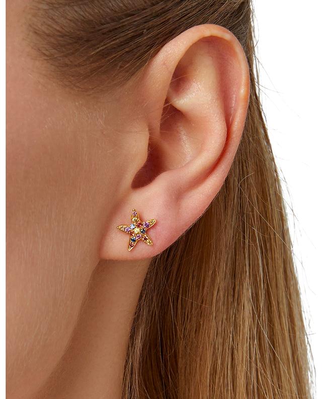 Mini Étoile De Mer Rainbow yellow gold and saphire stud earrings YVONNE LEON