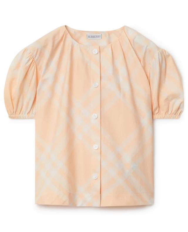 Seasonal Check Pastel Peach girl&#039;s cotton blouse BURBERRY