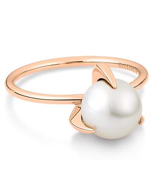 Bague en or rose Maria Single Pearl Bead Ring GINETTE NY