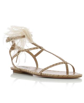 Ponza flat croc embossed leather sandals with feathers AQUAZZURA