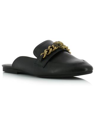 Chelsea leather flat slides with eagle and chain details KURT GEIGER LONDON