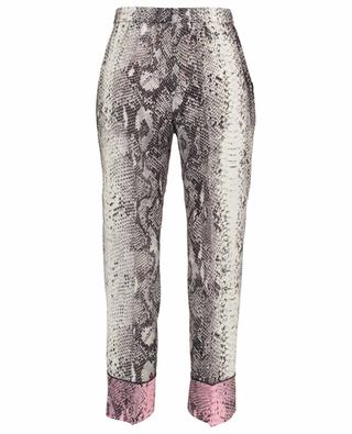 Python print cropped wide-leg silk trousers N°21