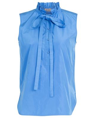 Sleeveless A-line top with high neck and necktie N°21