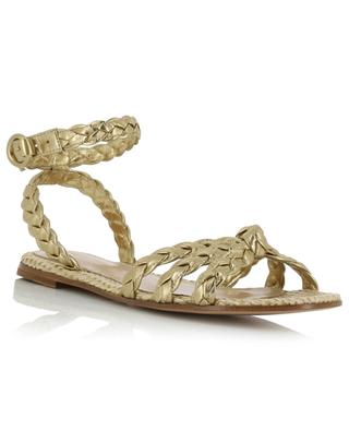Bee Flat braided golden leather and raffia sandals GIANVITO ROSSI