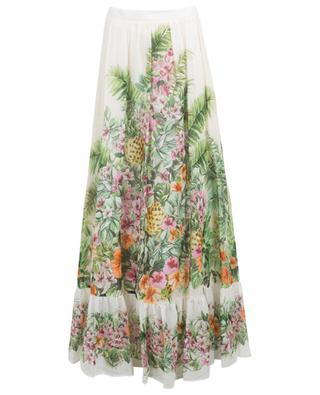 Long ruffled cotton veil skirt with exotic flower print TWINSET