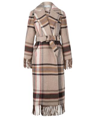 Open fringed wool coat with belt ETRO